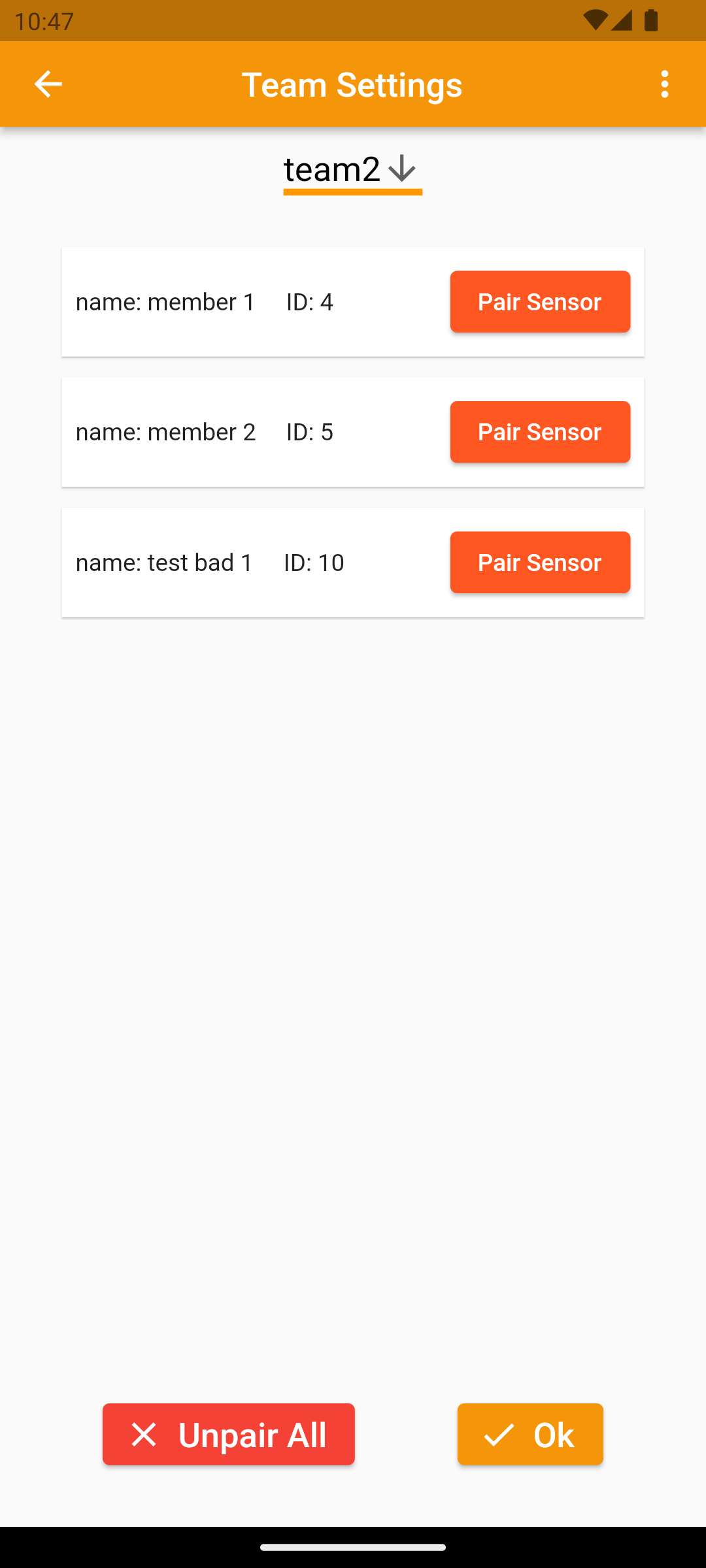 Team Settings Page