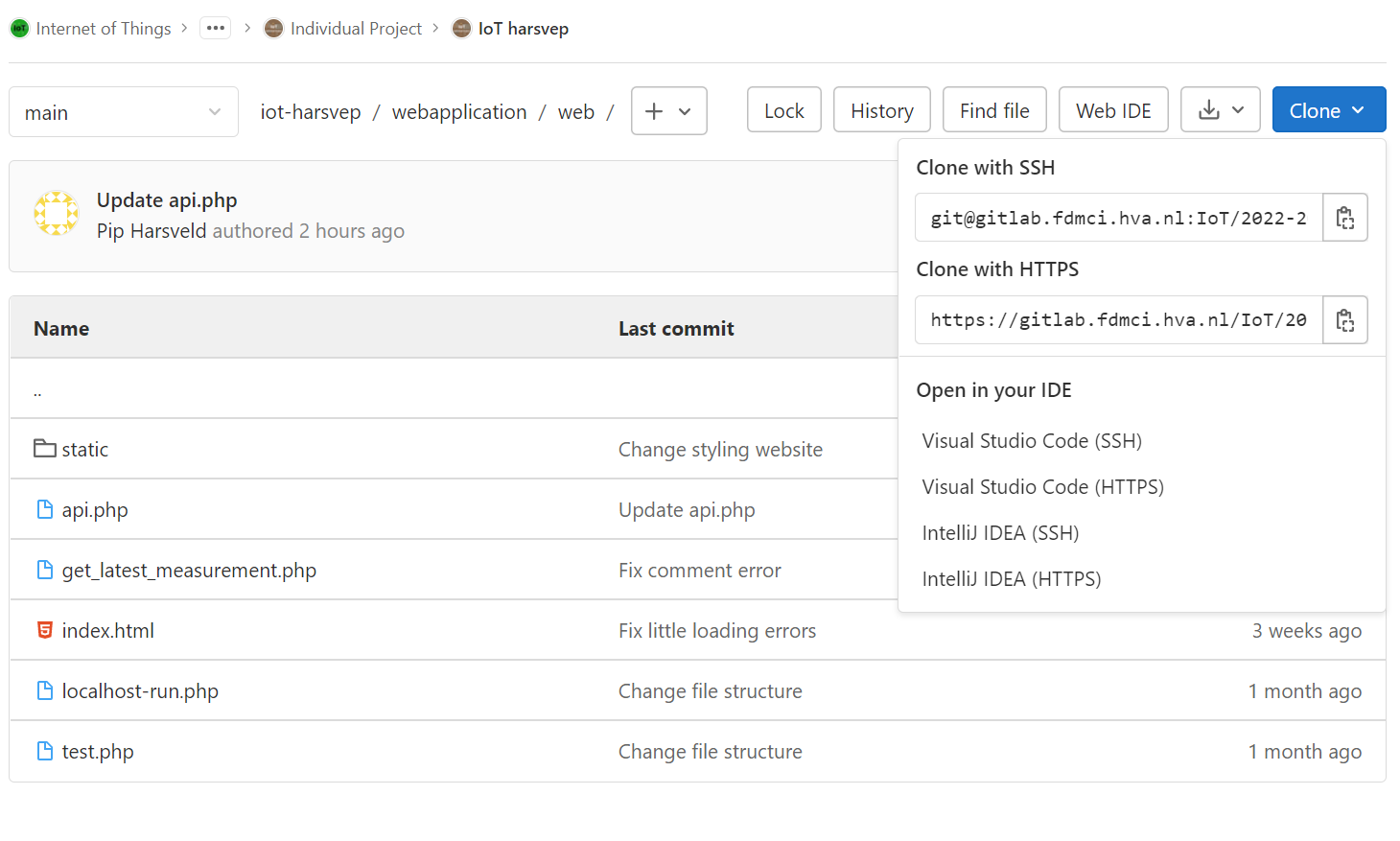Screenshot of my repository on gitlab