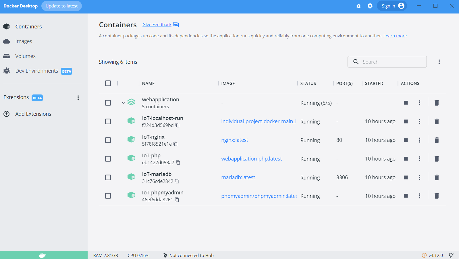 Screenshot of the Docker program