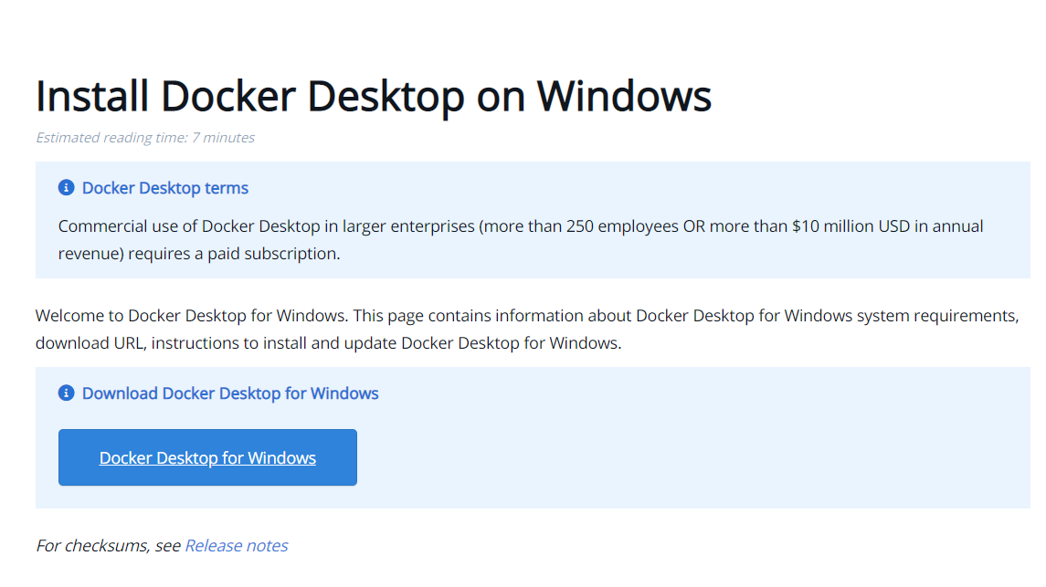 Screenshot of the Docker download website