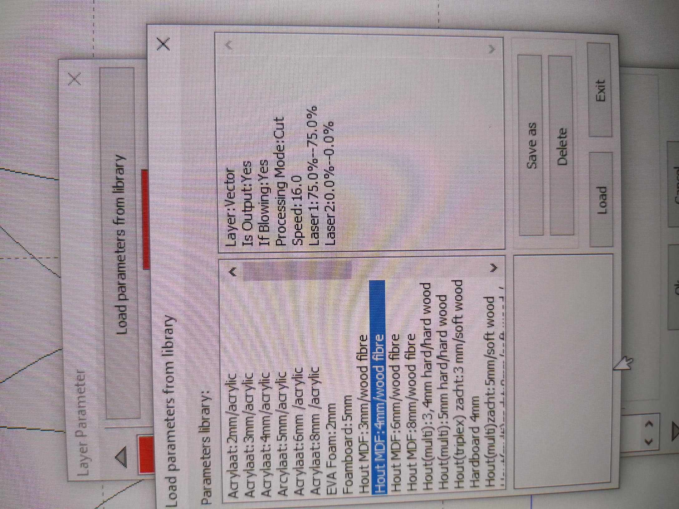 Settings lasercutter