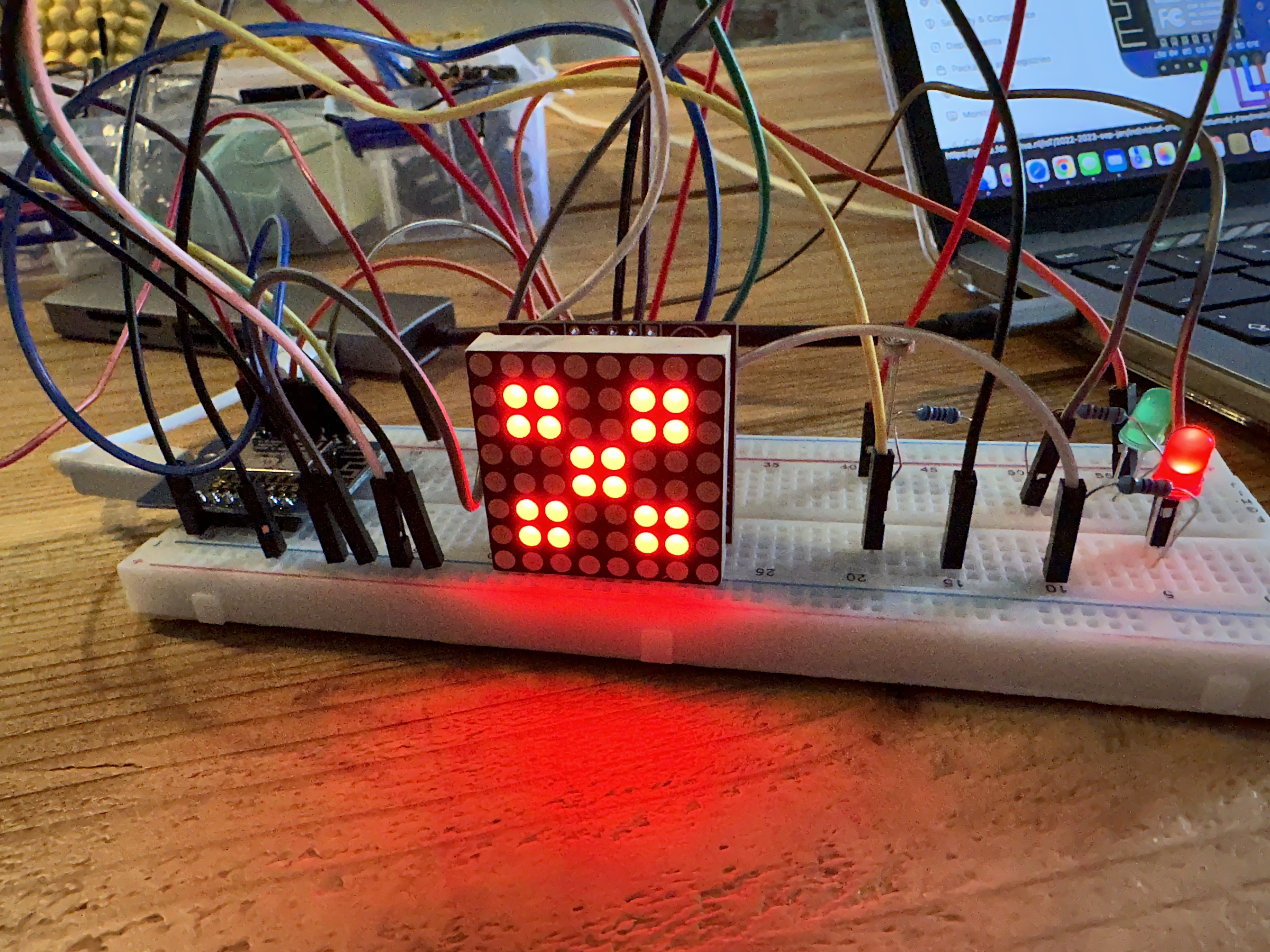 Hardware overview with dot segment display, ldr and leds - front