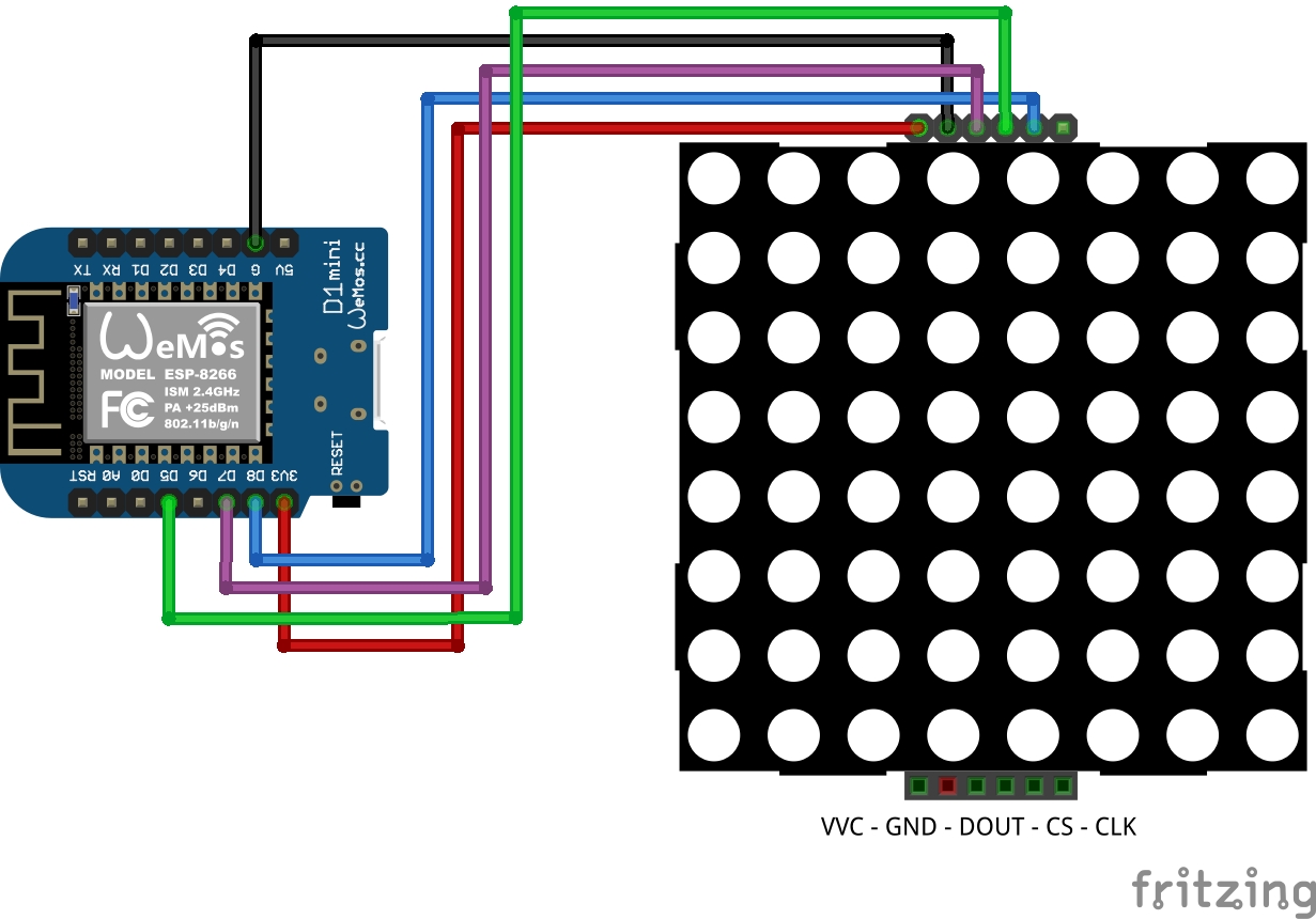 The first version of my wiring diagram using the dot segment display